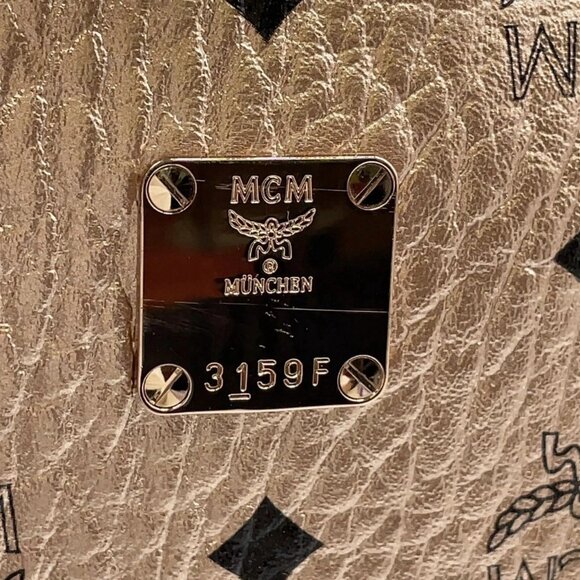 Authentic MCM Visetos Pattern Leather Pink Gold Studded Backpack - Picture 10 of 13